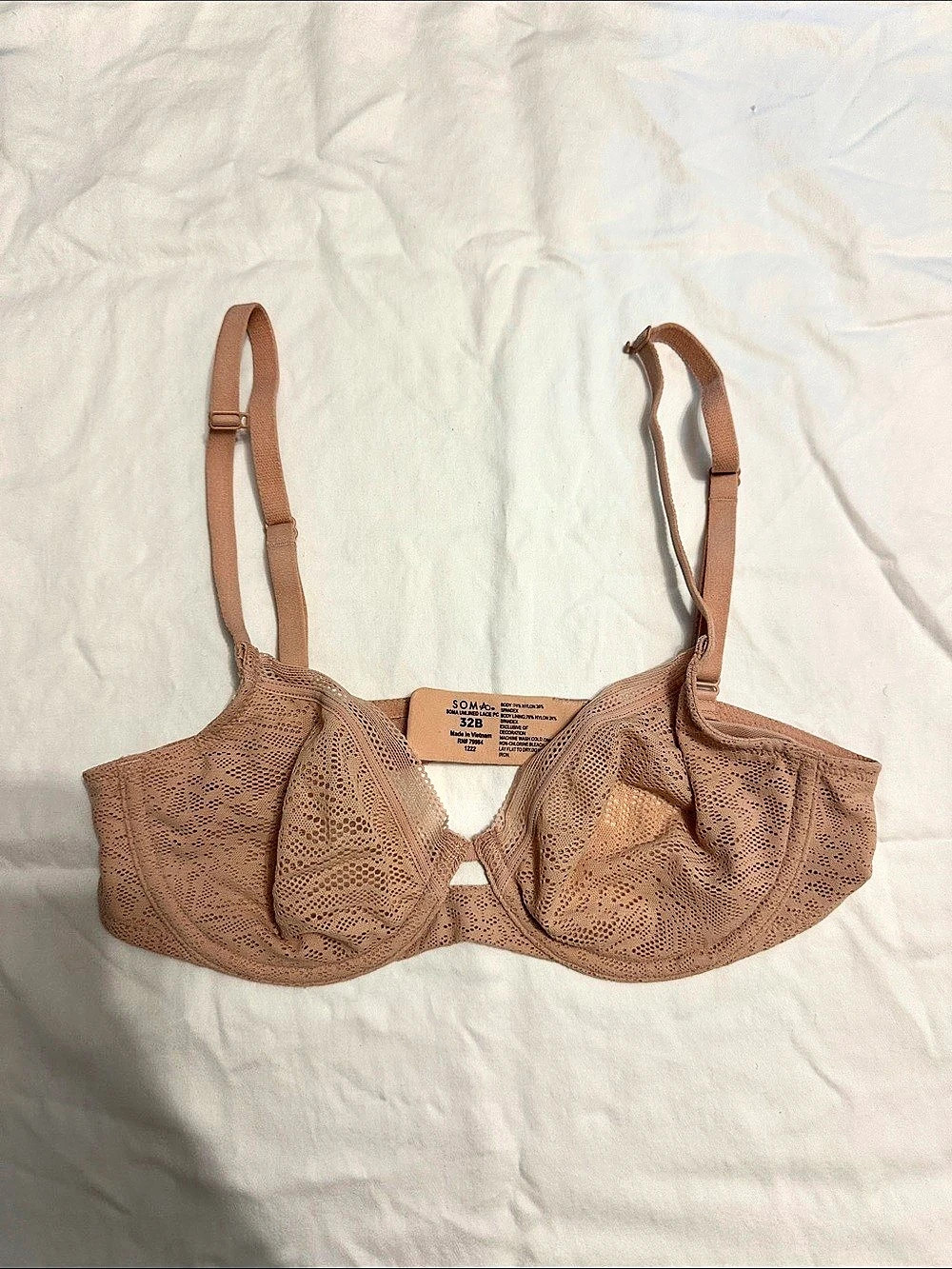 Soma Unlined Lace Perfect Coverage Bra Beige 32B